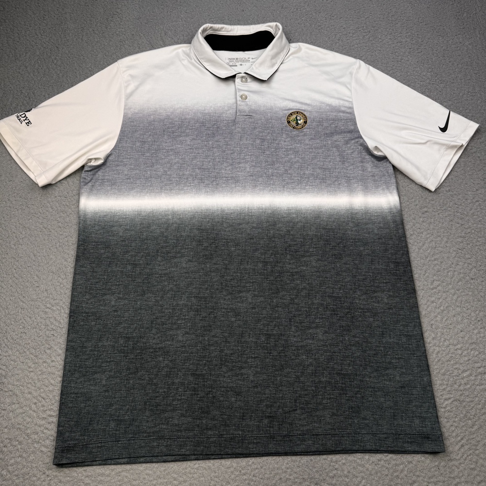 Nike Golf Polo Shirt Mens Medium Black White Dri-Fit Pete Dye Trail Boilermaker